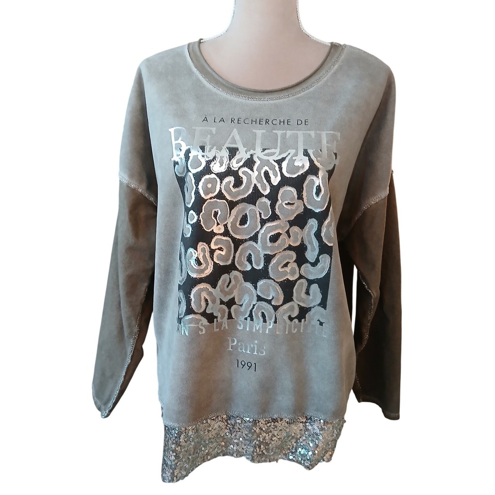 Sirelys Couture Made in Italy Beaute Paris Leopard Sequin Trim Faux Suede Top 1x